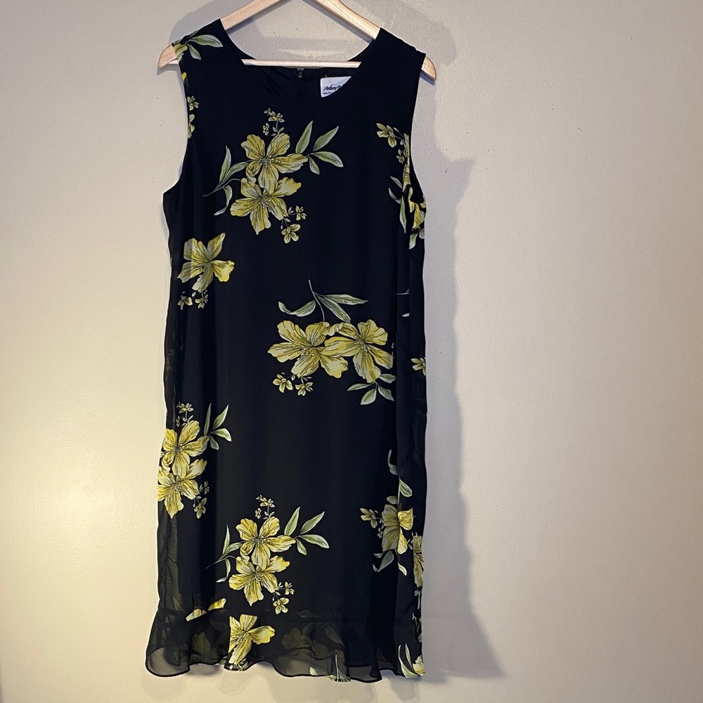 Anthony Richards Black Midi Dress with Yellow Floral Pattern